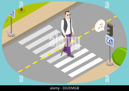3D Isometric Flat Conceptual Illustration of Crosswalk For Blind People, Accessible Pedestrian Signal 3D Isometric Flat Conceptual Illustration of Crosswalk For Blind People, Accessible Pedestrian Signal Stock Photo