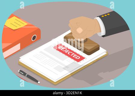 3D Isometric Flat Conceptual Illustration of Rejected Document , Application Failure 3D Isometric Flat Conceptual Illustration of Rejected Document , Application Failure Stock Photo