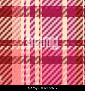 Sixties plaid seamless vector, tone check tartan textile. Smooth pattern fabric background texture in red and pink colors palette. Stock Vector