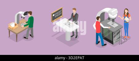 3D Isometric Flat Conceptual Illustration of Electronic Devices Manufacturing, Engineers Working with Circuits 3D Isometric Flat Conceptual Illustration of Electronic Devices Manufacturing, Engineers Working with Circuits Stock Photo