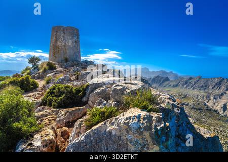 Albercutx Watchtower on Cap Formentor peninsula view. Island of Mallorca. Balearic islands of Spain. Stock Photo