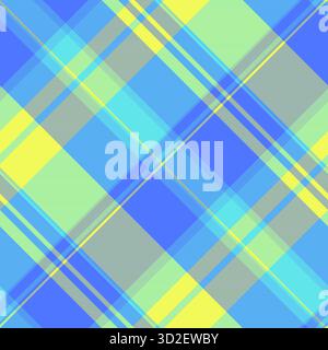 Down texture background seamless, bed check textile fabric. Geometrical plaid pattern tartan vector in cyan and blue colors palette. Stock Vector