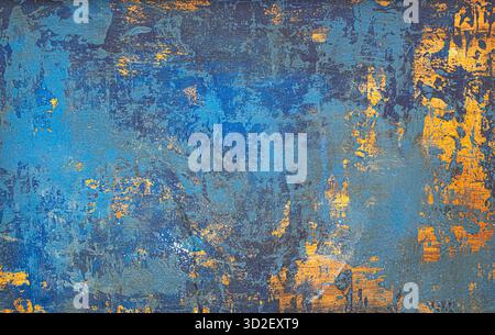High-resolution image of blue painted and stained concrete with worn marks and uneven discoloration. Great for grunge layouts and rustic backgrounds. Stock Photo