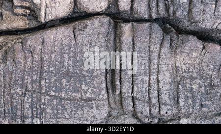 High-resolution close-up of a natural boulder showing rugged, coarse, and irregular stone texture. Ideal for wallpaper and backgrounds for realistic t Stock Photo