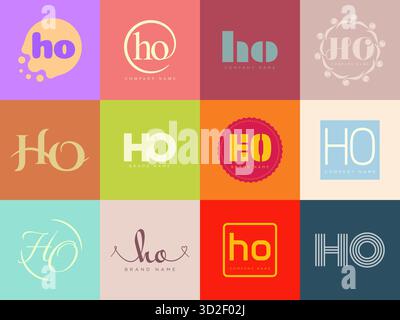 HO logo company template. Letter h and o logotype. Set different classic serif lettering and modern bold text with design elements. Initial font typog Stock Vector