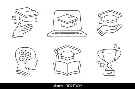 Education, seminar, webinar, online test, course symbol. Training, distance learning web icons Stock Vector