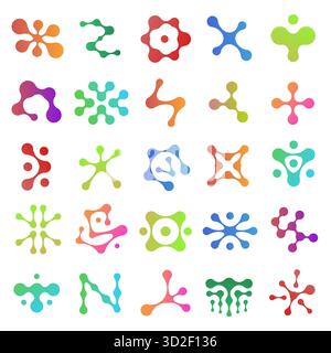Color metaball shapes. Gradient flowing circles, organic blobs, structures, connected molecules, linked fluid particles, business logo or emblem Stock Vector