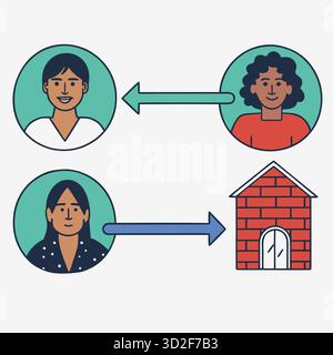 People, arrows, house. Hand-drawn illustration Stock Vector