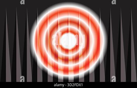 Red glowing target with concentric circles on dark abstract background Stock Vector