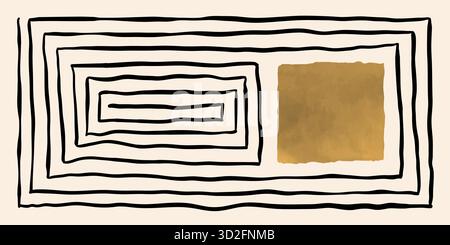Creative minimalist hand painted Abstract art background with brush stroke watercolor geometric stain and scribble line. Design for wall decoration Stock Vector
