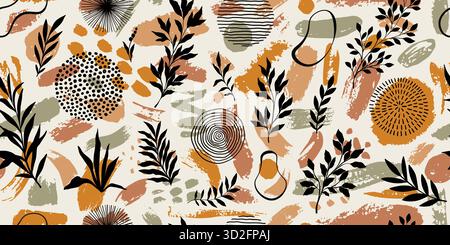 Creative minimalist hand draw Abstract art seamless pattern. Modern aesthetic illustrations. Bohemian style Collection of contemporary artistic Design Stock Vector