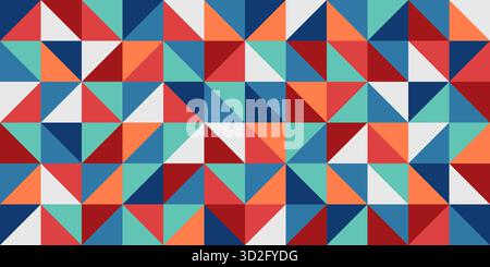 Modern abstract geometric background with triangles, rectangles, squares in retro scandinavian style. Pastel colored simple shapes graphic seamless Stock Vector