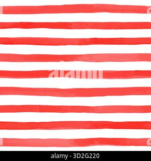 Beautiful seamless pattern with horizontal red watercolor stripes. hand painted brush strokes, striped background. Vector illustration Stock Vector