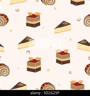 Seamless pattern with hand drawn cakes and desserts. Sweets vector print Stock Vector