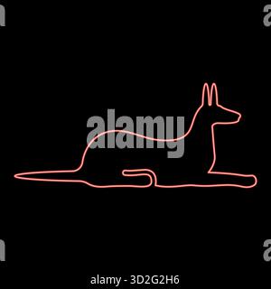 Neon jackal silhouette egyptian mythology Anubis Egypt God red color vector illustration image flat style light Stock Vector
