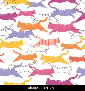 Seamless colorful vector pattern with cute jumping cats Stock Vector