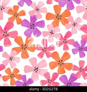 Seamless hand drawn watercolor flowers pattern. Colorful floral vector print Stock Vector