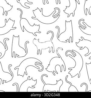 Seamless vector pattern with cute cats silhouettes Stock Vector