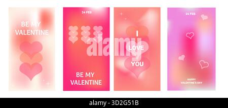 Trendy Y2K gradient backgrounds set with abstract hearts and pastel lines. Perfect for love poster, banner, or social media template. Valentine's day Stock Vector