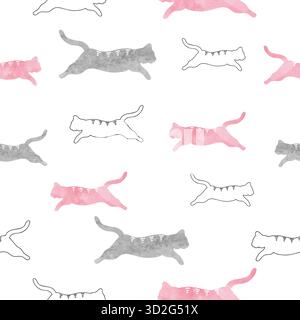 Seamless childish vector pattern with cute jumping cats Stock Vector