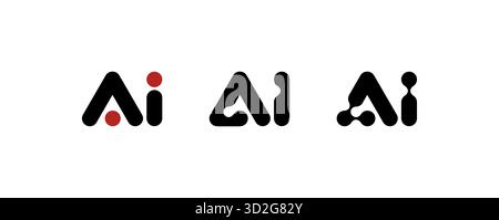 AI Icon Set Artificial Intelligence Logos, Rounded Letter Logotype for Innovative Technology Business, Automative Computer Tech Sign Symbol Set Stock Vector