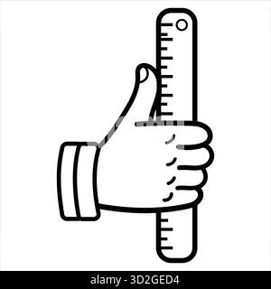 Thumbs up gesture holding a ruler for measurement and approval Stock Vector