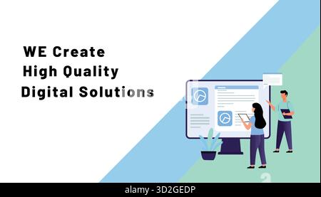 Digital solutions team working on high quality project Stock Vector