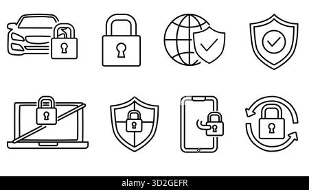 Collection of security and protection icons Stock Vector