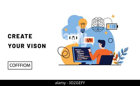 Creative visionary programmer developing ideas with technology Stock Vector