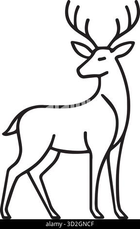 Elegant deer silhouette vector, perfect for logo, nature, hunting, or Christmas designs. High-quality black stag and buck icon illustration. Stock Vector
