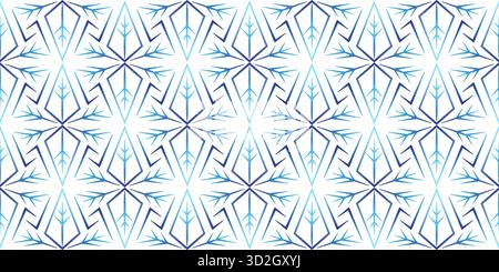 Winter geometry seamless pattern with snowflakes. Blue white Christmas background of snowflakes. Magical melting gradient. Unusual Christmas decor Stock Vector