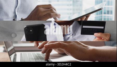 Close up view of hands interacting with modern technology Stock Photo