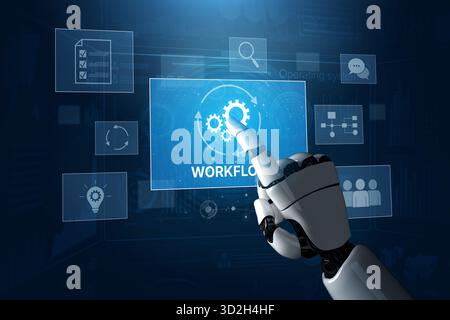 AI streamlines business workflows by automating repetitive tasks, enhancing team coordination, and optimizing structured processes for greater operati Stock Photo