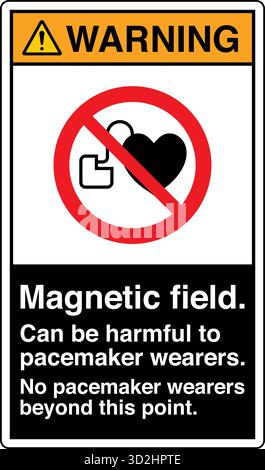 The "Safety Sign: Magnetic Field" alerts individuals to areas with strong magnetic fields that may pose risks to people with pacemakers Stock Vector
