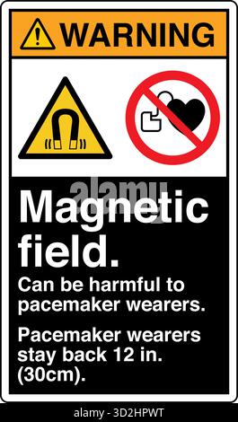 The "Safety Sign: Magnetic Field" alerts individuals to areas with strong magnetic fields that may pose risks to people with pacemakers Stock Vector