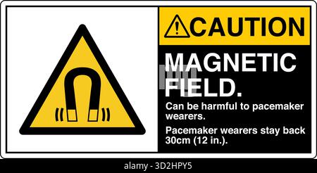 The "Safety Sign: Magnetic Field" alerts individuals to areas with strong magnetic fields that may pose risks to people with pacemakers Stock Vector
