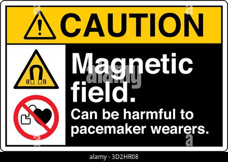The "Safety Sign: Magnetic Field" alerts individuals to areas with strong magnetic fields that may pose risks to people with pacemakers Stock Vector