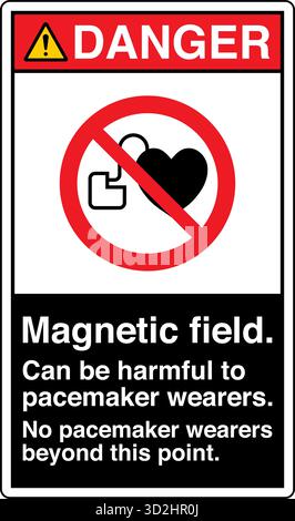 The "Safety Sign: Magnetic Field" alerts individuals to areas with strong magnetic fields that may pose risks to people with pacemakers Stock Vector