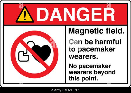 The "Safety Sign: Magnetic Field" alerts individuals to areas with strong magnetic fields that may pose risks to people with pacemakers Stock Vector