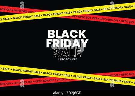 Modern Black Friday design with red and yellow stripes on dark background Stock Vector