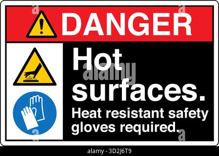 The "Safety Sign: Hot Surface – Do Not Touch" alerts individuals to surfaces that can cause burns upon contact. This sign uses clear symbols and wordi Stock Vector