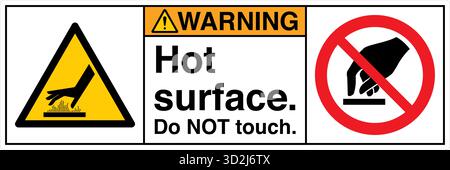 The "Safety Sign: Hot Surface – Do Not Touch" alerts individuals to surfaces that can cause burns upon contact. This sign uses clear symbols and wordi Stock Vector