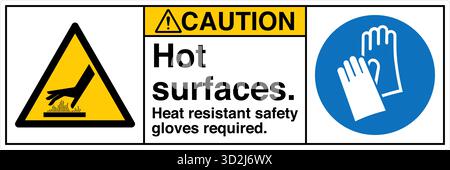 The "Safety Sign: Hot Surface – Do Not Touch" alerts individuals to surfaces that can cause burns upon contact. This sign uses clear symbols and wordi Stock Vector
