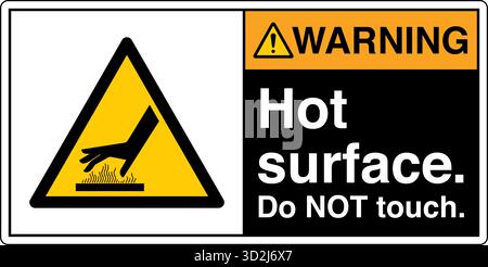 The "Safety Sign: Hot Surface – Do Not Touch" alerts individuals to surfaces that can cause burns upon contact. This sign uses clear symbols and wordi Stock Vector
