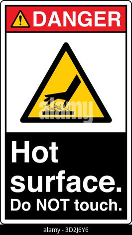 The "Safety Sign: Hot Surface – Do Not Touch" alerts individuals to surfaces that can cause burns upon contact. This sign uses clear symbols and wordi Stock Vector