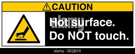 The "Safety Sign: Hot Surface – Do Not Touch" alerts individuals to surfaces that can cause burns upon contact. This sign uses clear symbols and wordi Stock Vector
