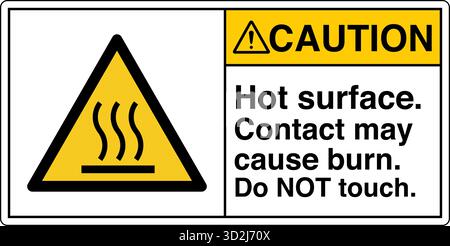 The "Safety Sign: Hot Surface – Do Not Touch" alerts individuals to surfaces that can cause burns upon contact. This sign uses clear symbols and wordi Stock Vector