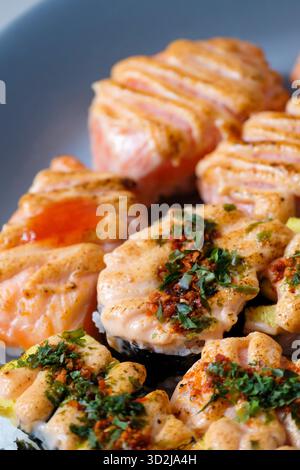 Close-up variety of sushi on a plate Stock Photo