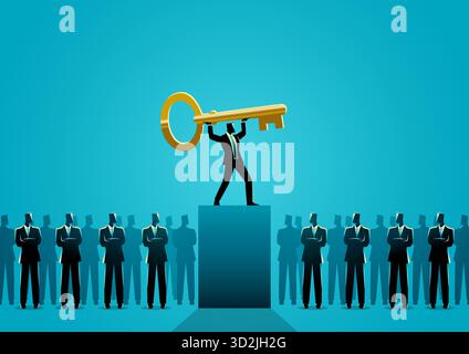Leader holding key, key person, business leadership and success concept Stock Vector