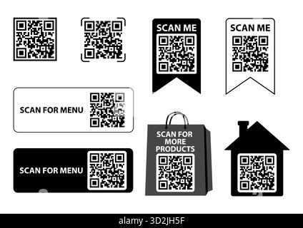 Set of black and white QR codes for mockup Stock Vector